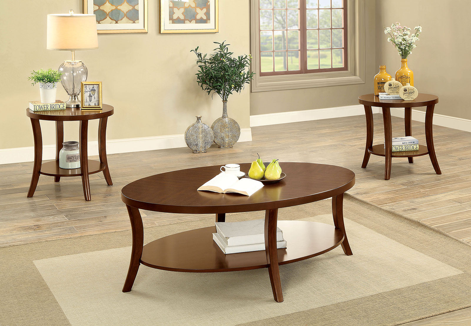 Brown Cherry 3 Pc. Coffee Table Set FOA East