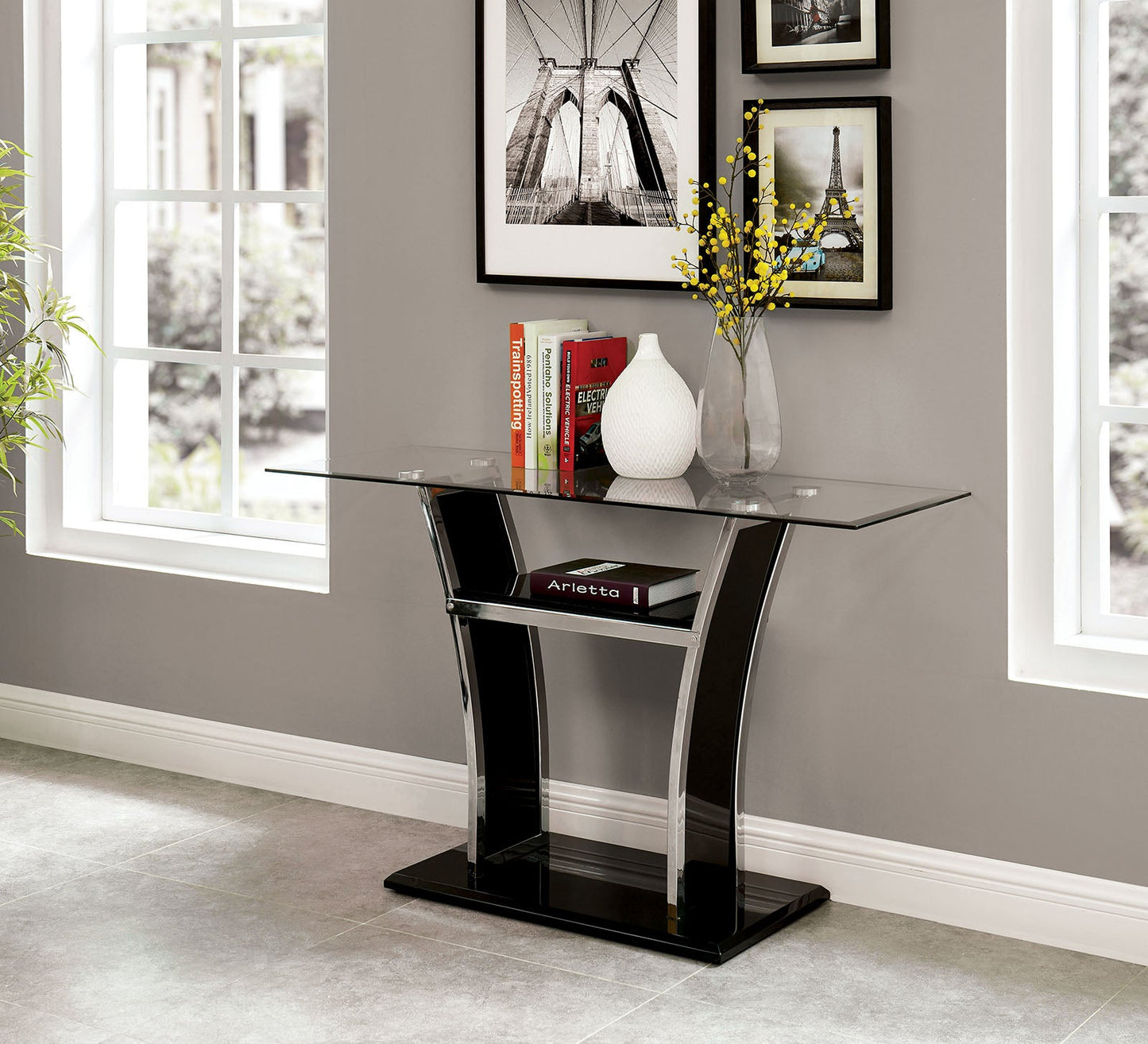 Staten Glossy Black/Chrome Sofa Table FOA East