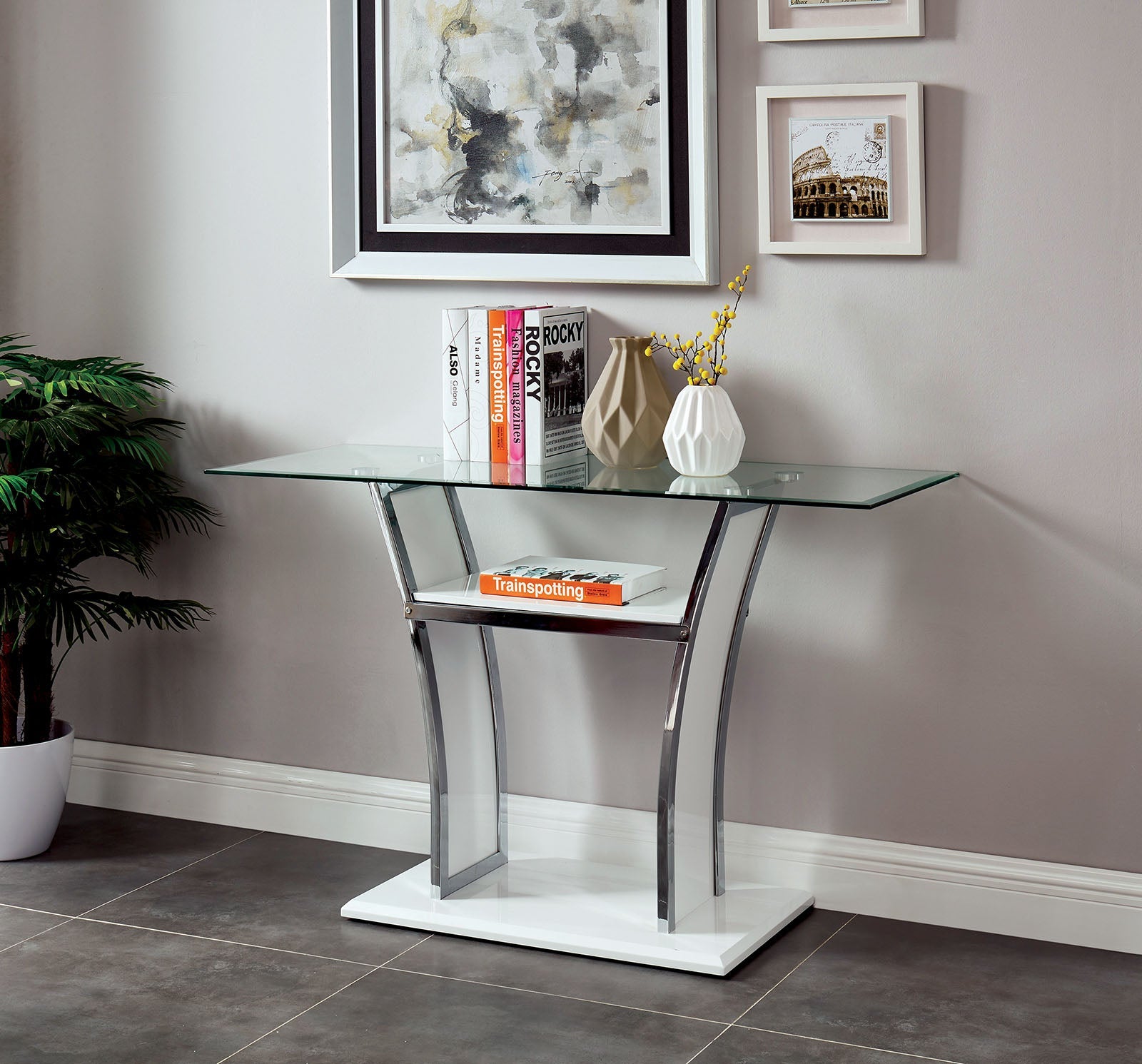 Staten Glossy White/Chrome Sofa Table FOA East