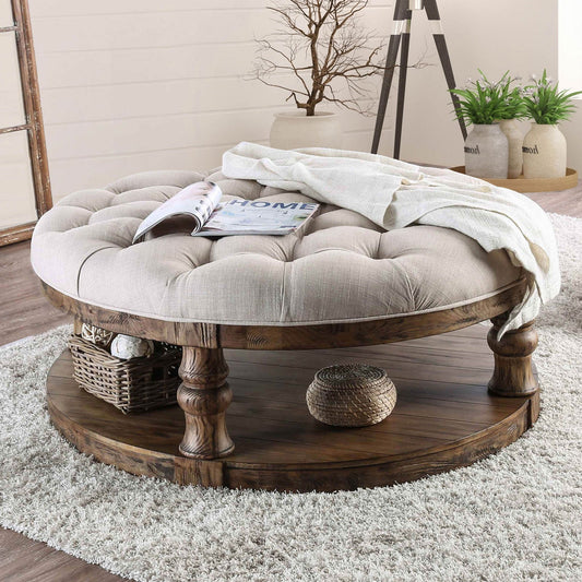 Mika Antique Oak Coffee Table w/ Cushion Top FOA East