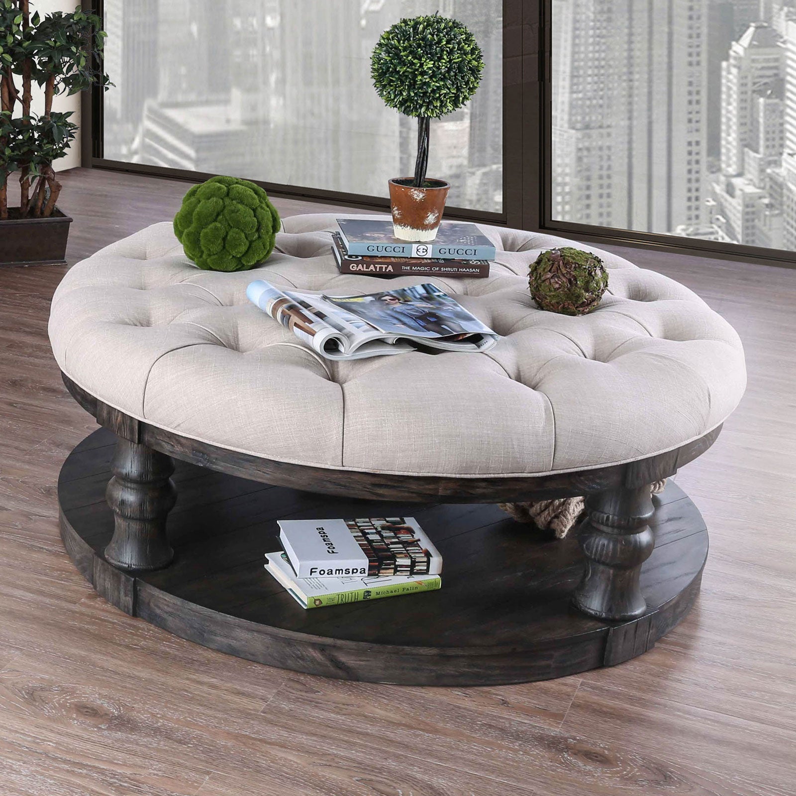 Mika Antique Gray Coffee Table w/ Cushion Top FOA East