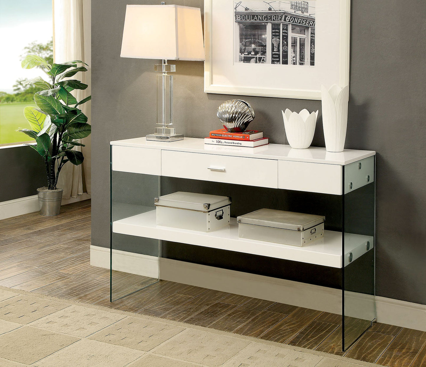 Raya White Sofa Table, White FOA East