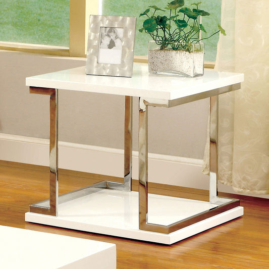 MEDA White/Chrome End Table, White FOA East