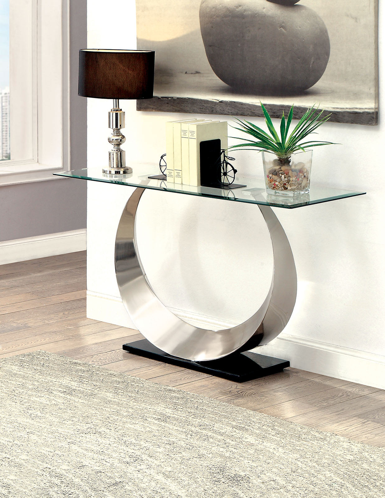 ORLA II Satin Plated/Black Sofa Table FOA East