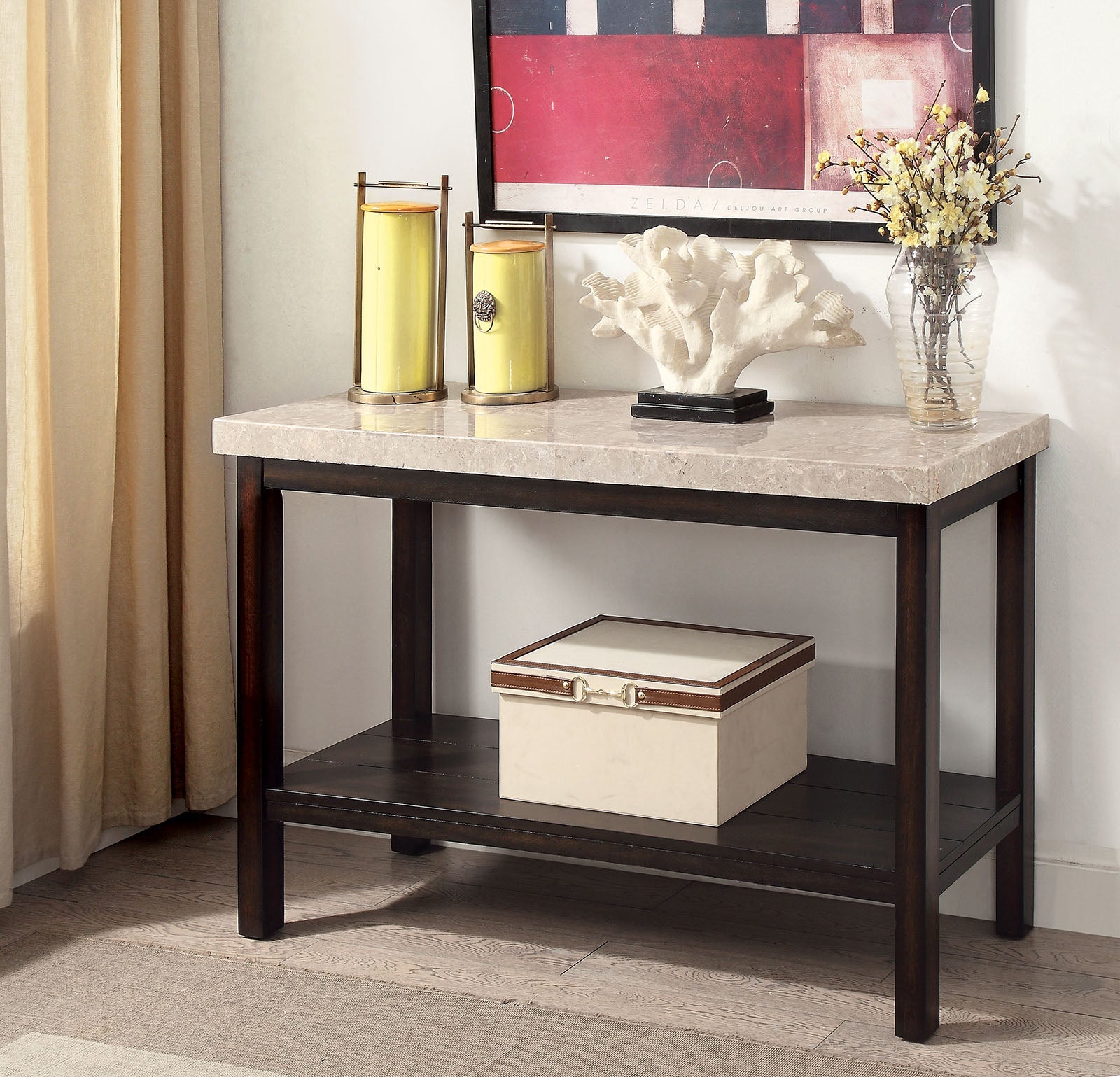 Calgary Dark Walnut/Ivory Sofa Table FOA East