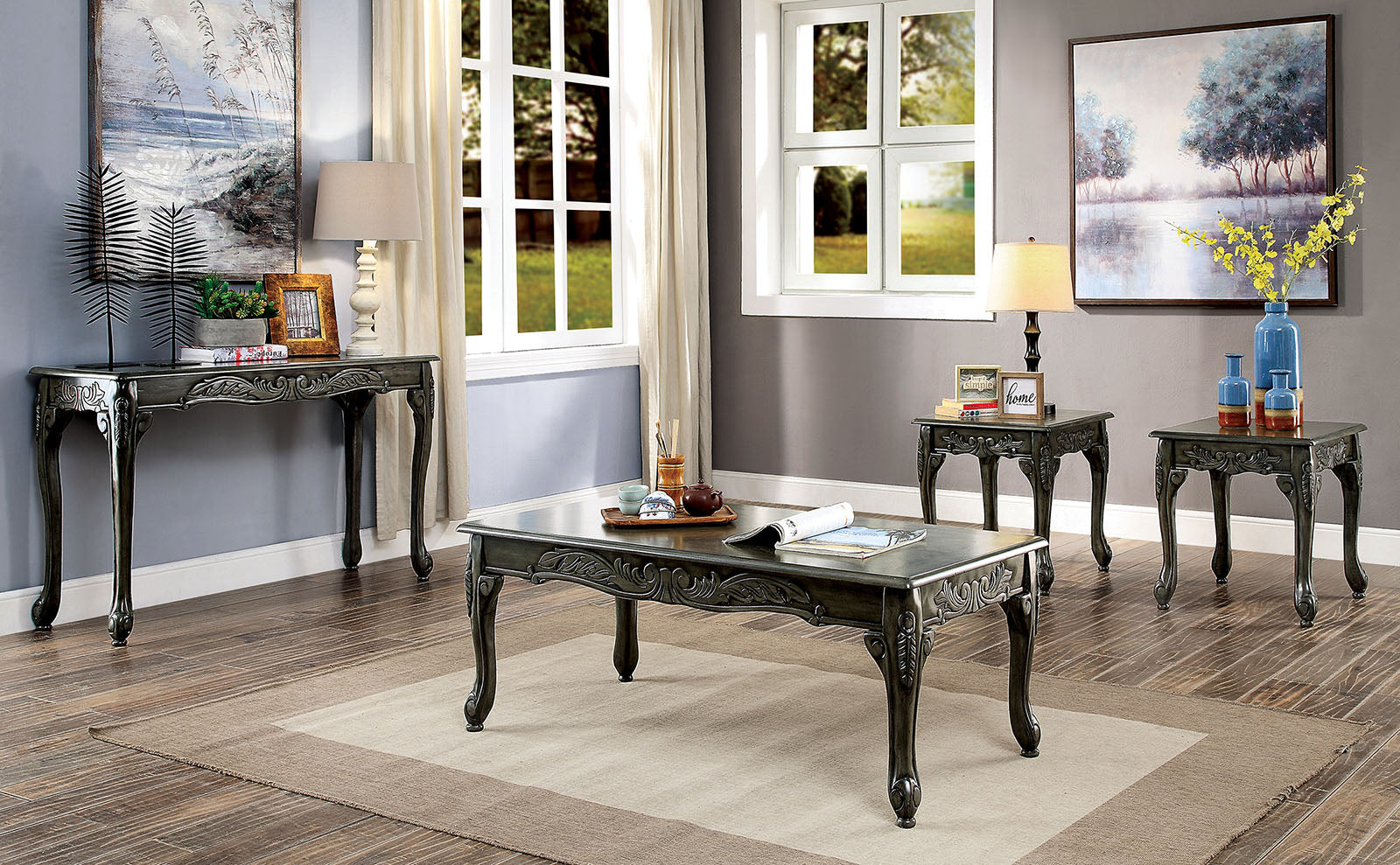 Cheshire Gray 3 Pc. Coffee Table Set FOA East