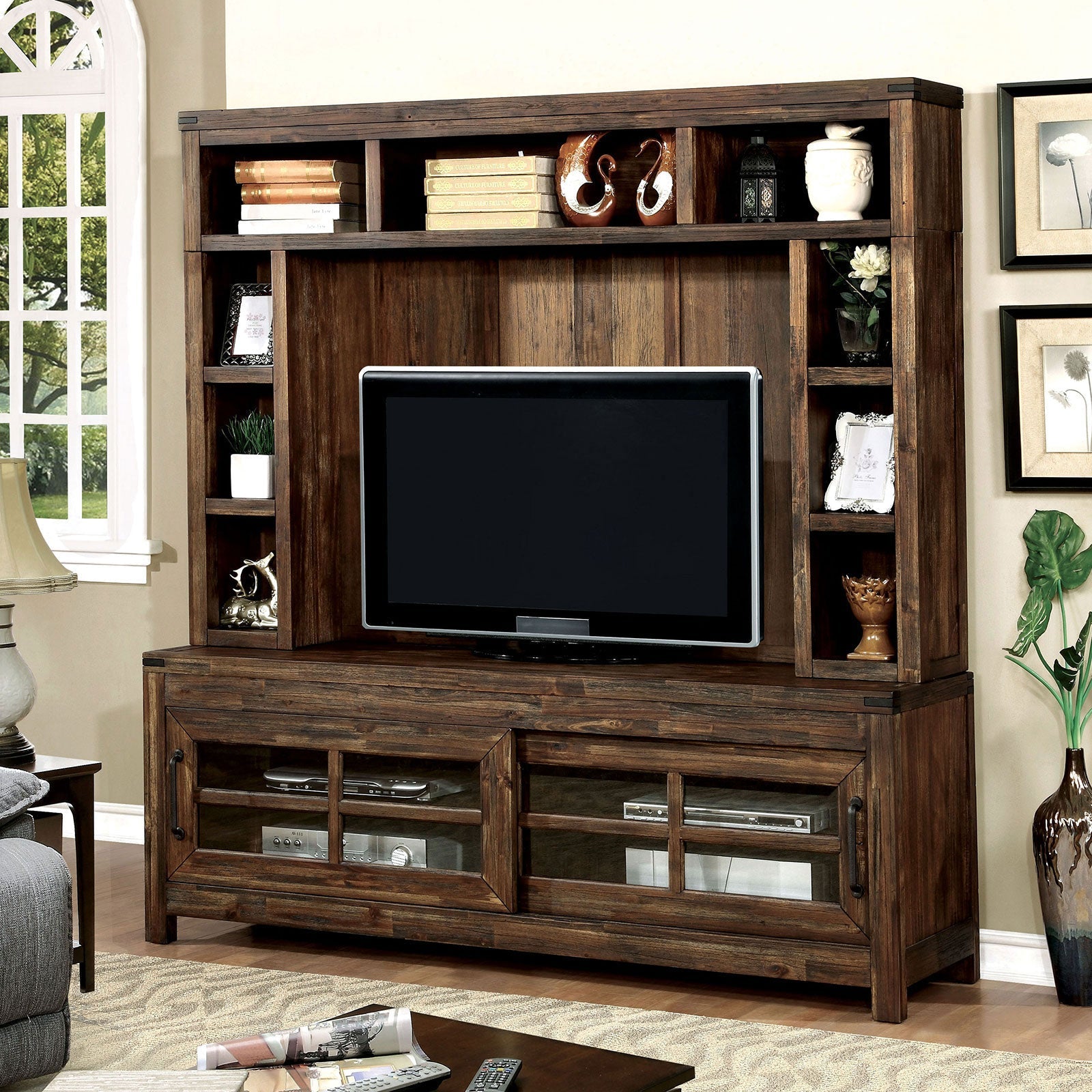 Hopkins Dark Walnut 72" TV Console + Hutch FOA East