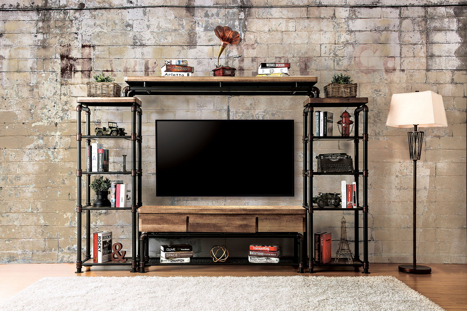 Kebbyll Antique Black/Natural Tone 4 Pc. Set (TV + 2 PC + BR) FOA East