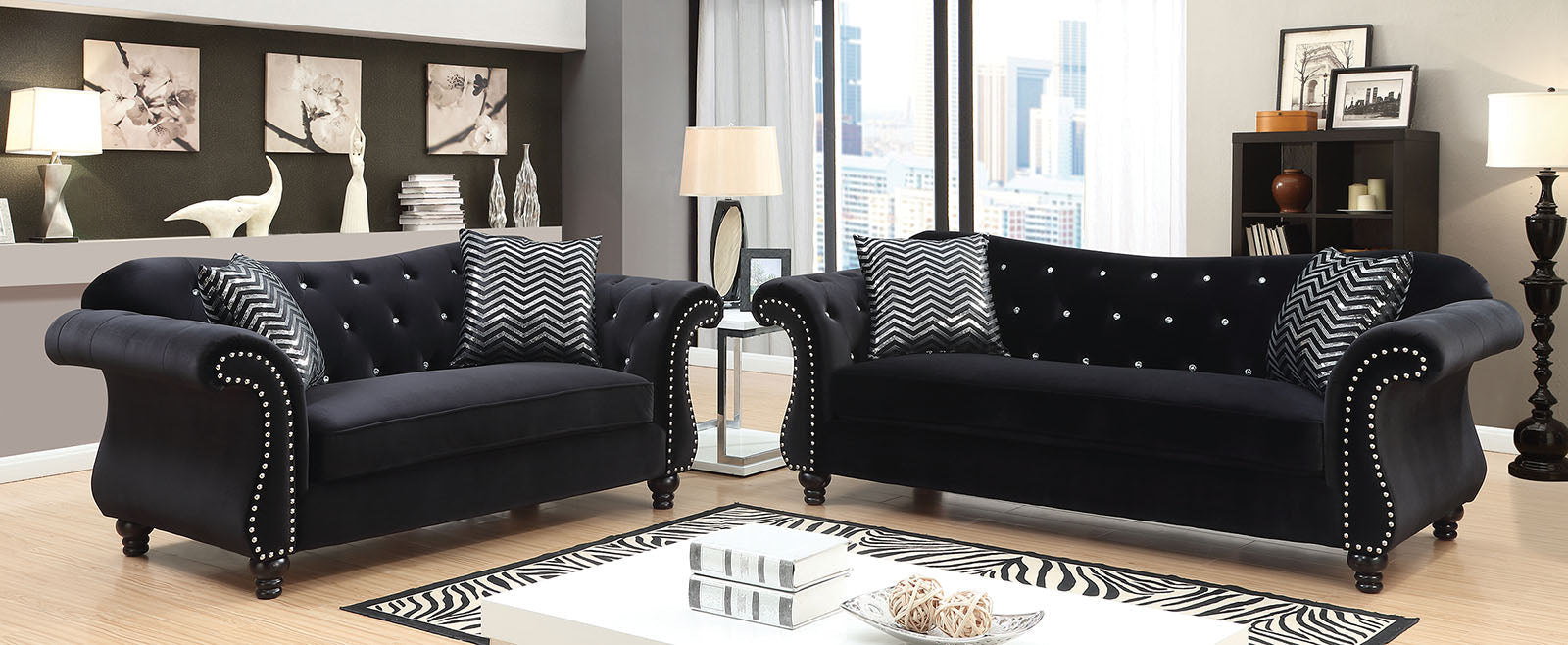 JOLANDA I Black Sofa + Love Seat FOA East