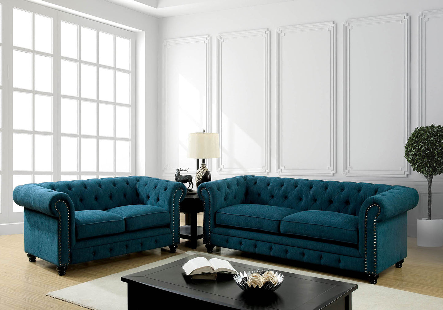 STANFORD Dark Teal Sofa + Love Seat FOA East