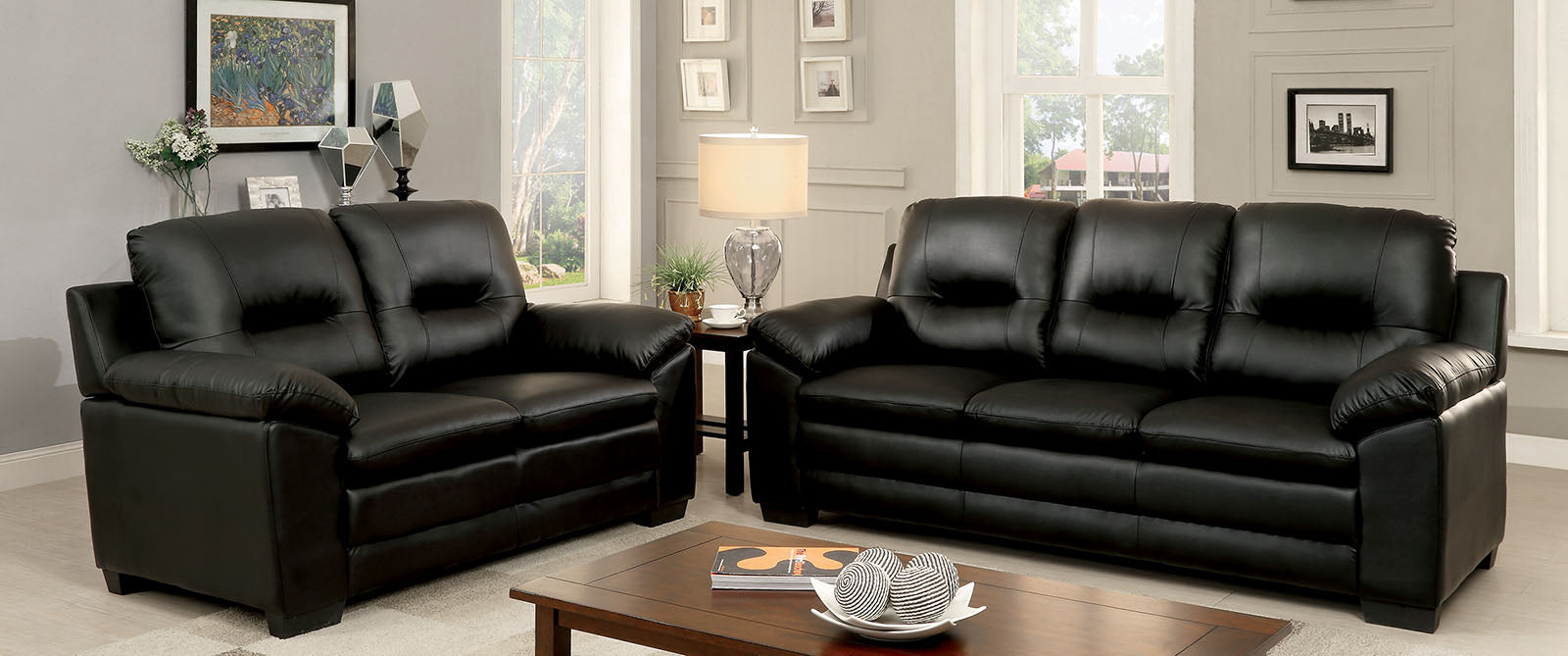 PARMA Black Sofa + Love Seat FOA East