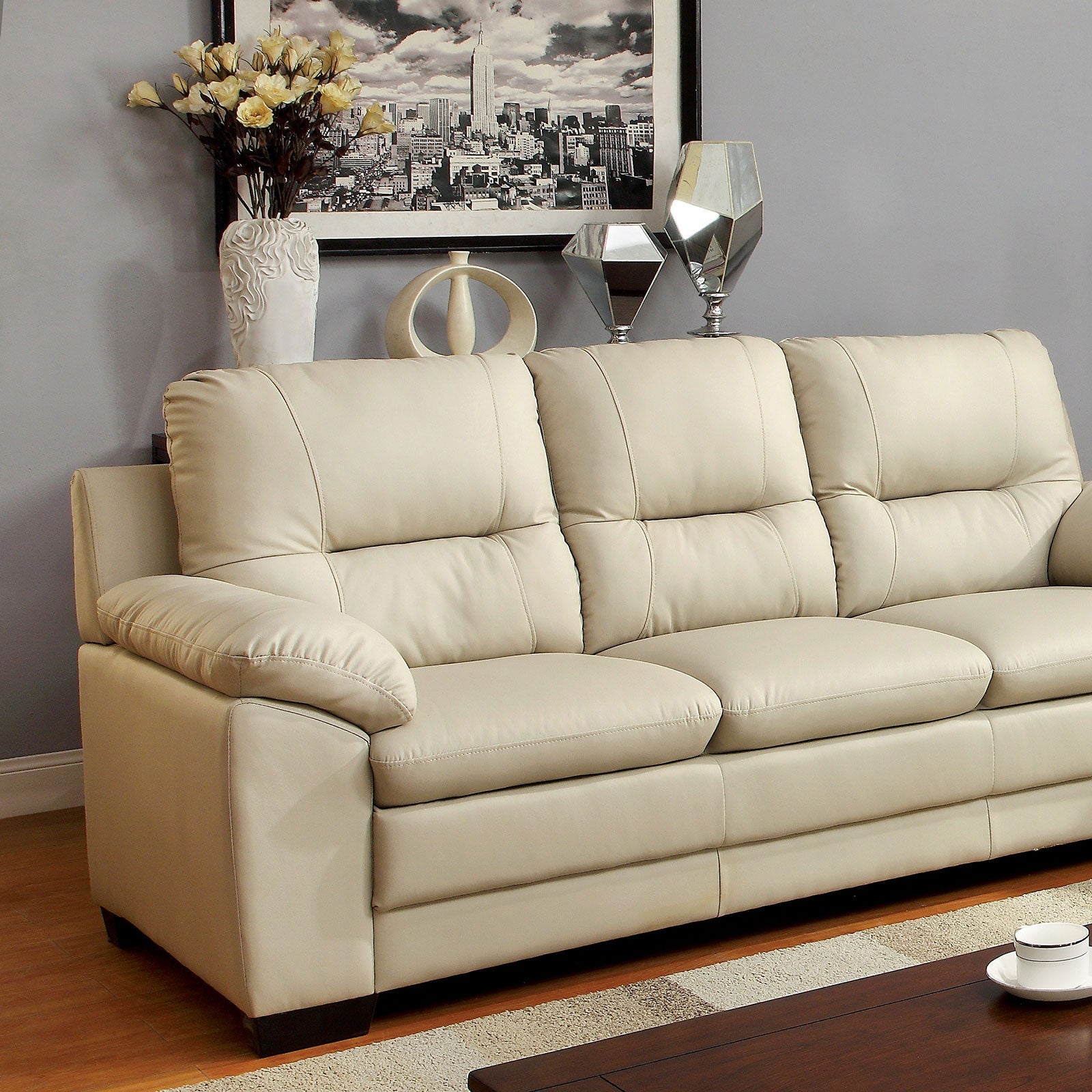 PARMA Warm Gray Sofa, Ivory Pu FOA East