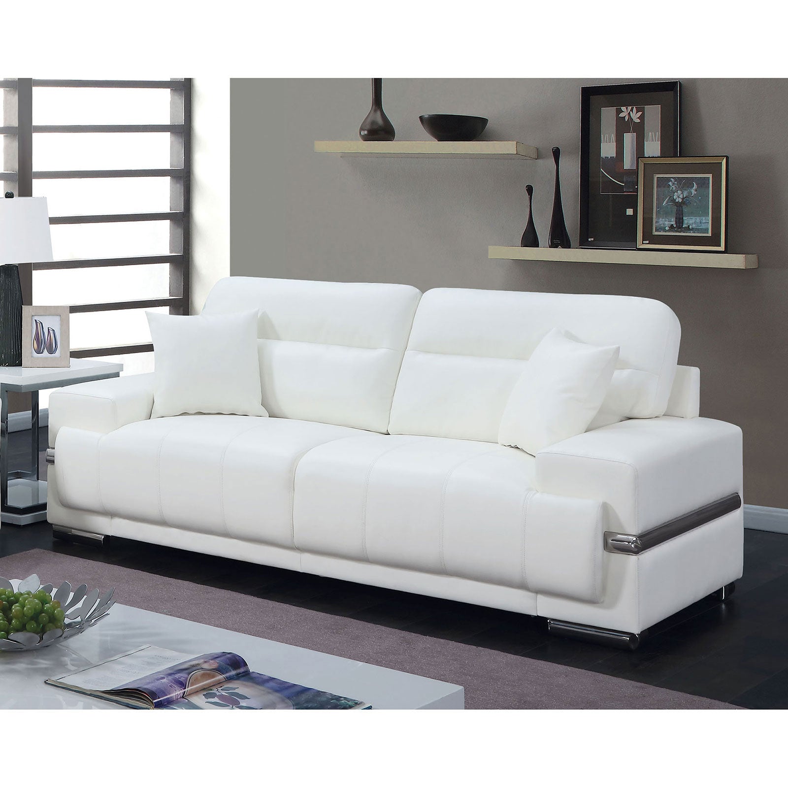 ZIBAK White/Chrome Sofa, White FOA East