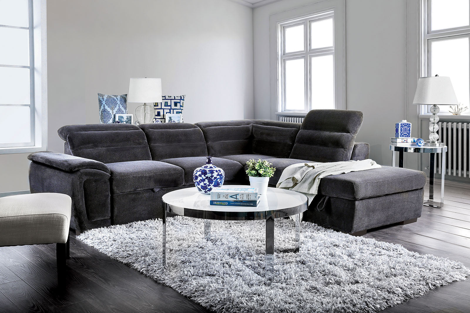 Felicity Dark Gray Sectional, Dark Gray FOA East