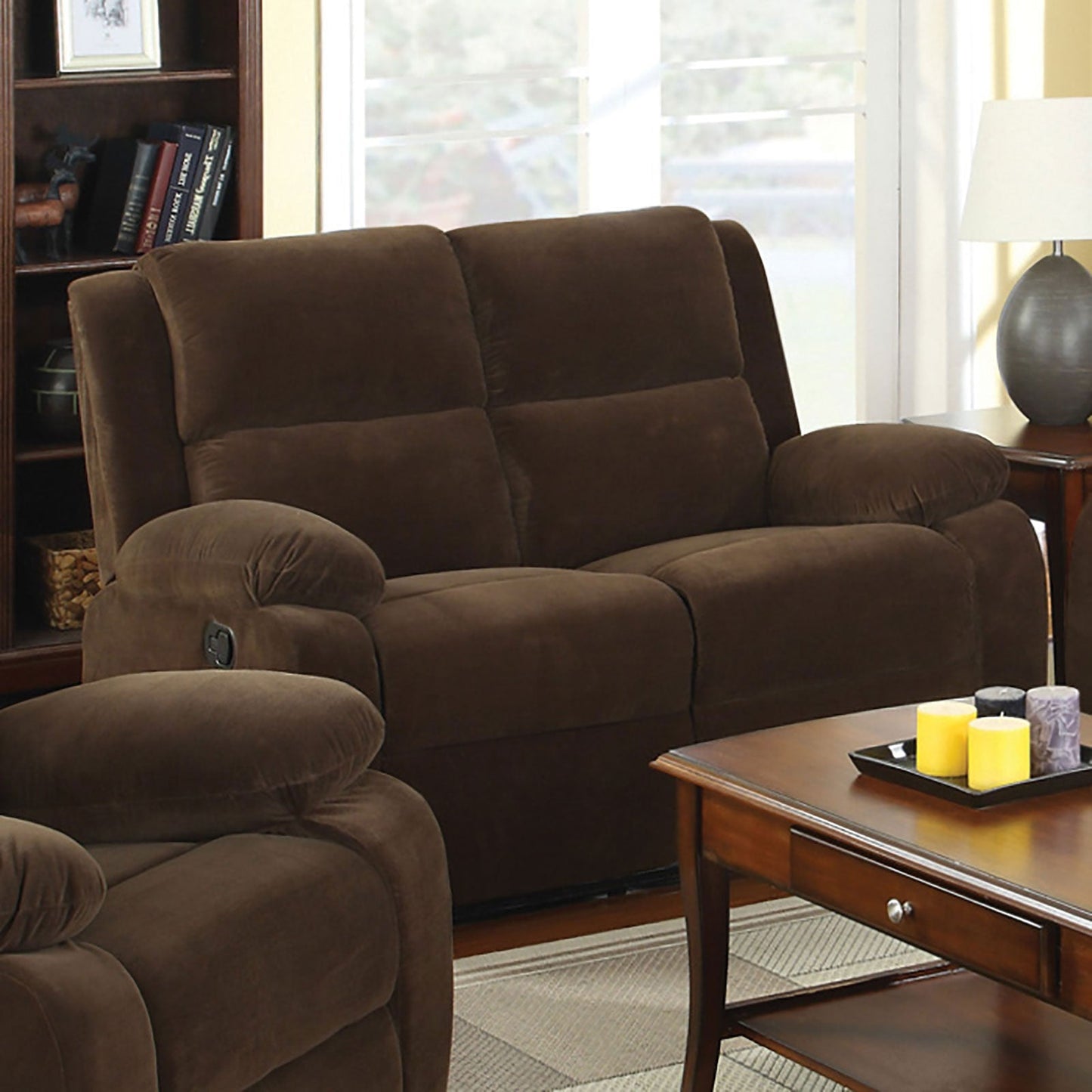 Haven Dark Brown Love Seat w/ 2 Recliners FOA East