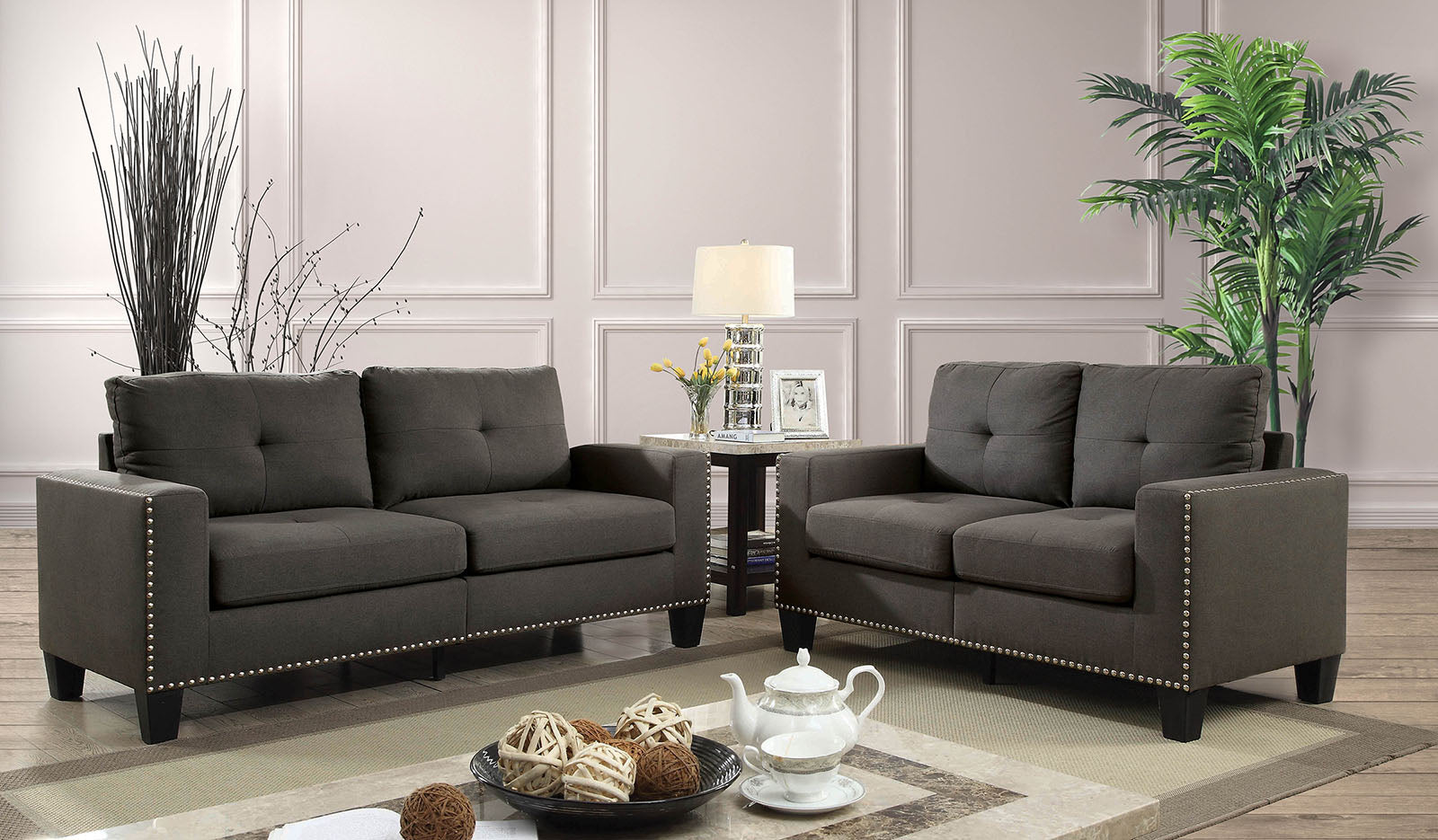 Attwell Gray Sofa + Love Seat FOA East