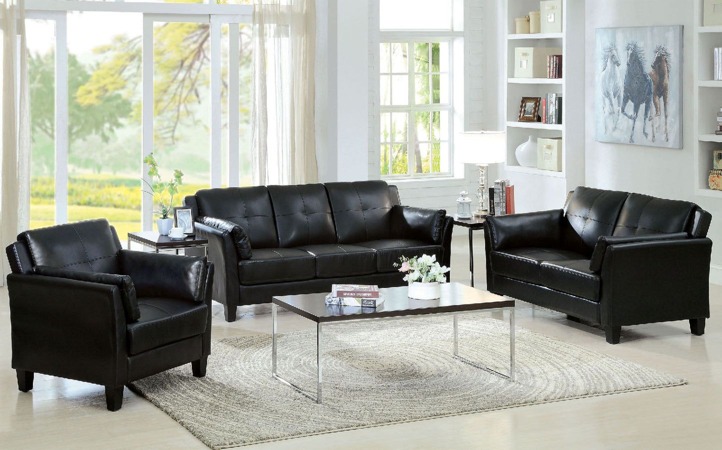 Pierre Black Sofa + Love Seat, Black FOA East