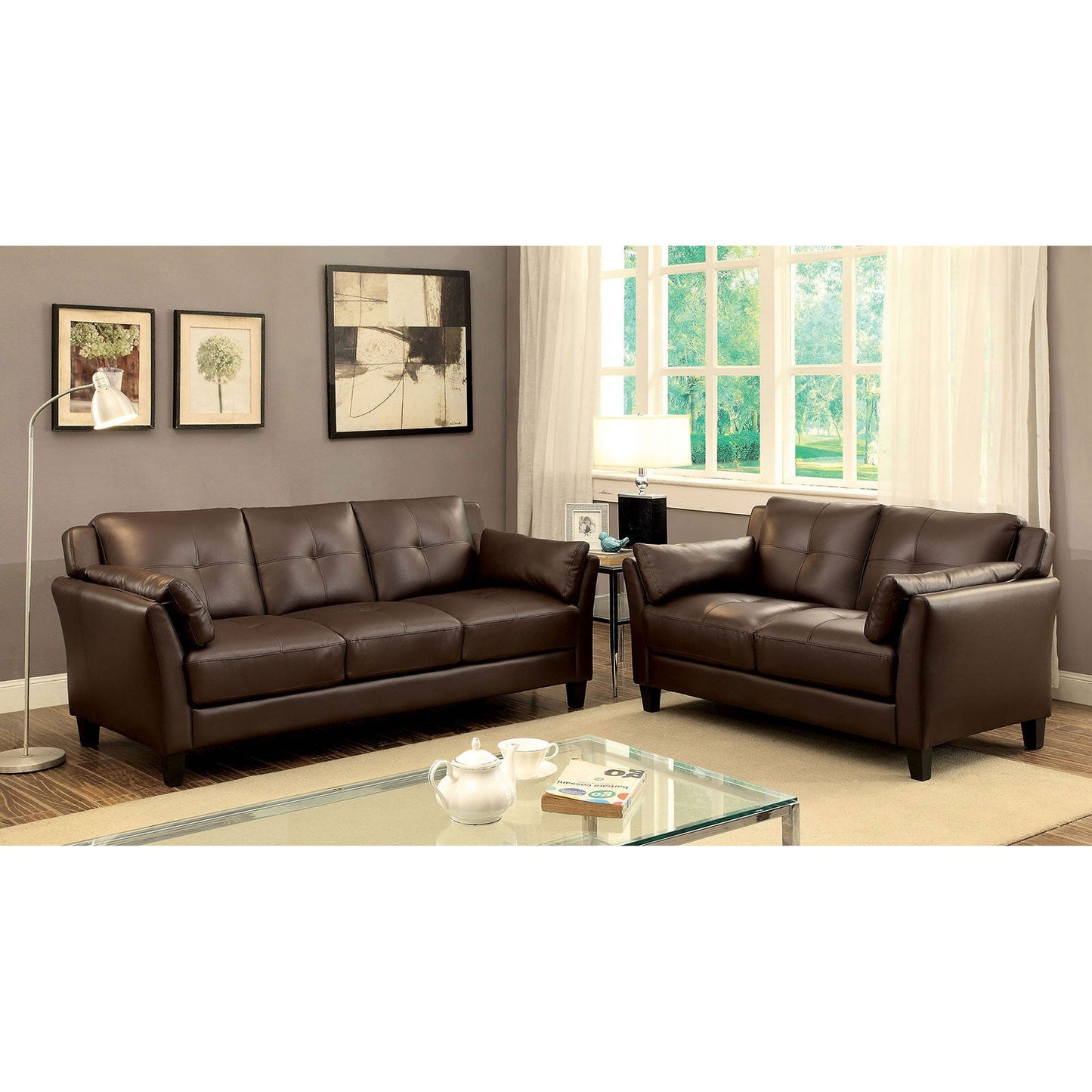 YSABEL Brown Sofa + Love Seat, Brown FOA East