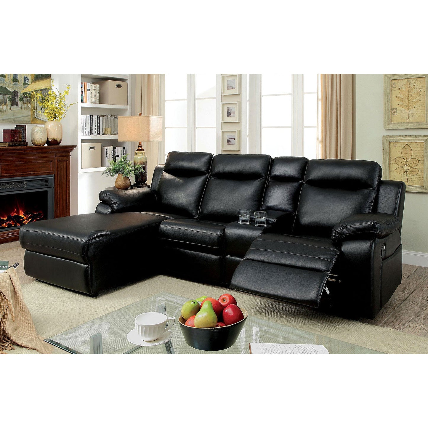 HARDY Black Sectional w/ Console, Black FOA East