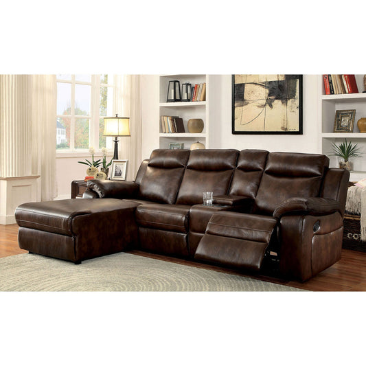 Hardy Brown Sectional w/ Console, Brown FOA East