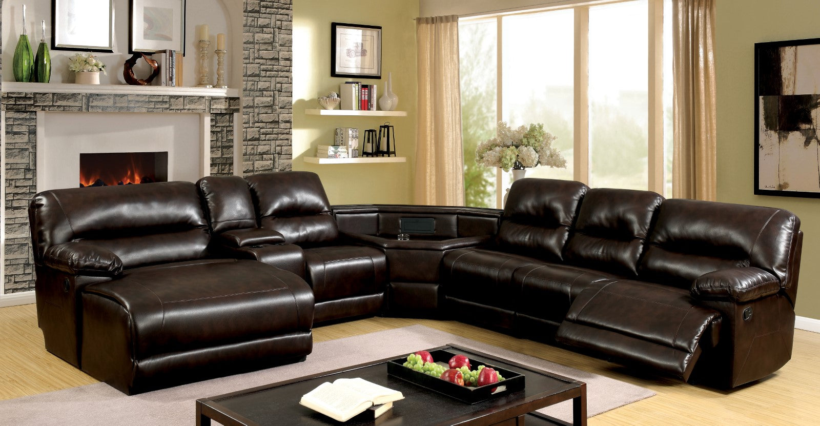 GLASGOW Brown Sectional w/ Wedge Table FOA East