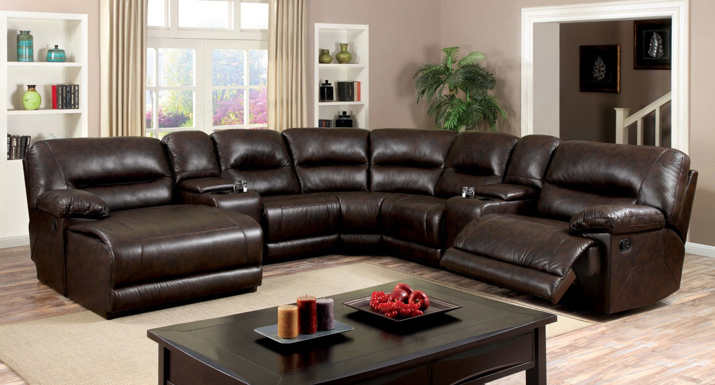 Glasgow Brown Sectional w/ 2 Consoles FOA East