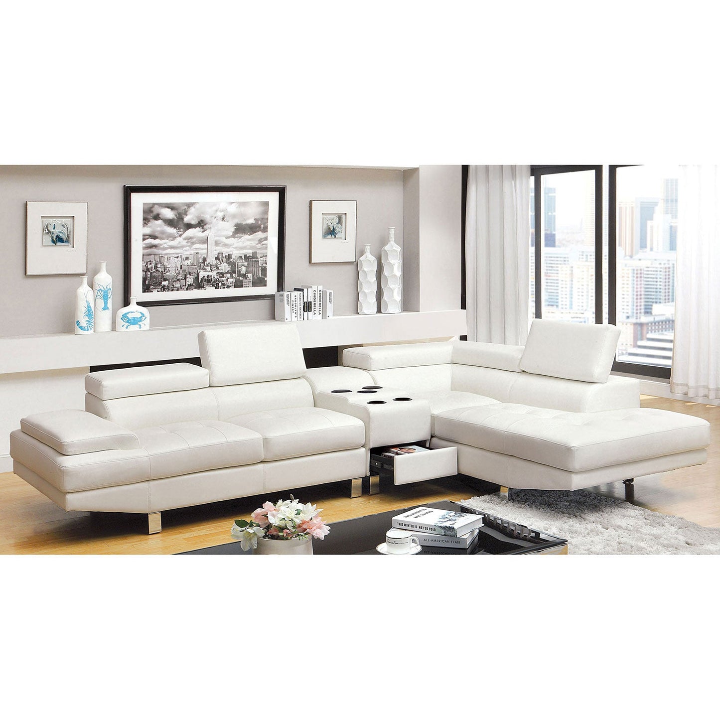 Kemina White Sectional, White FOA East