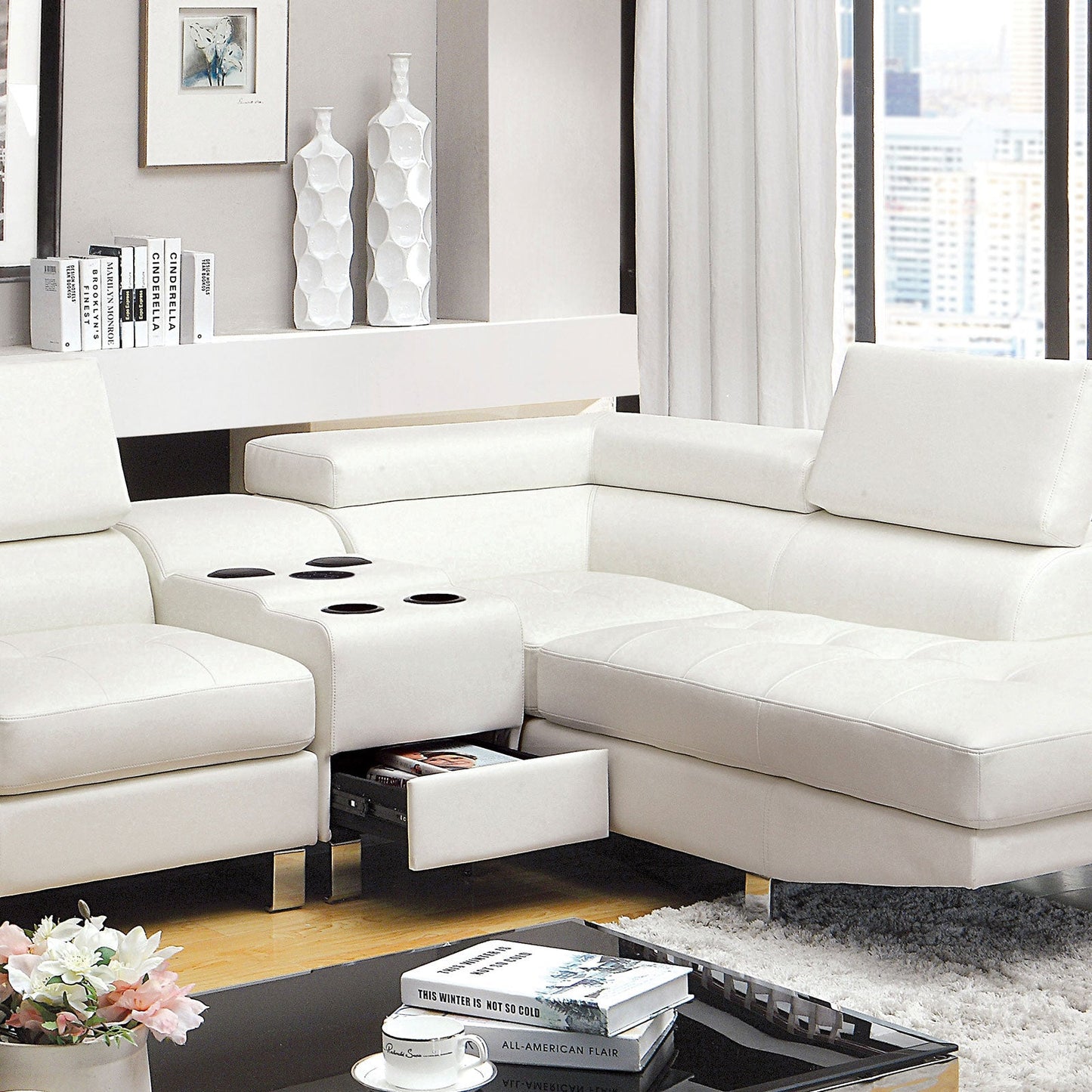 Kemina White Sectional + Speaker Console FOA East