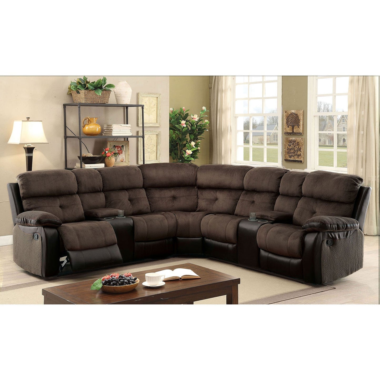 Hadley II Brown/Black Sectional w/ 2 Consoles FOA East