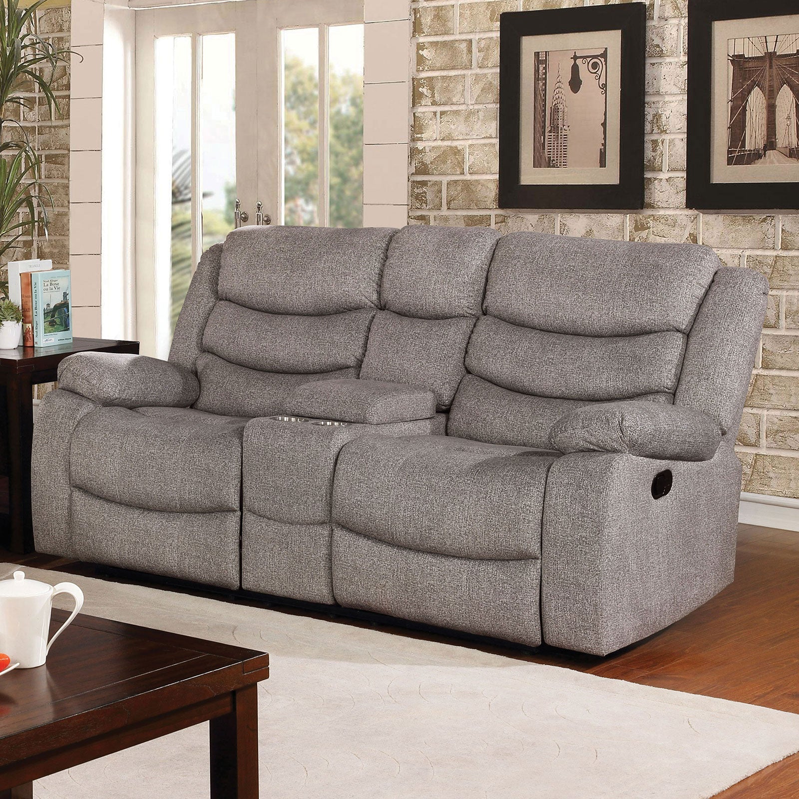 Castleford Light Gray Console Love Seat FOA East