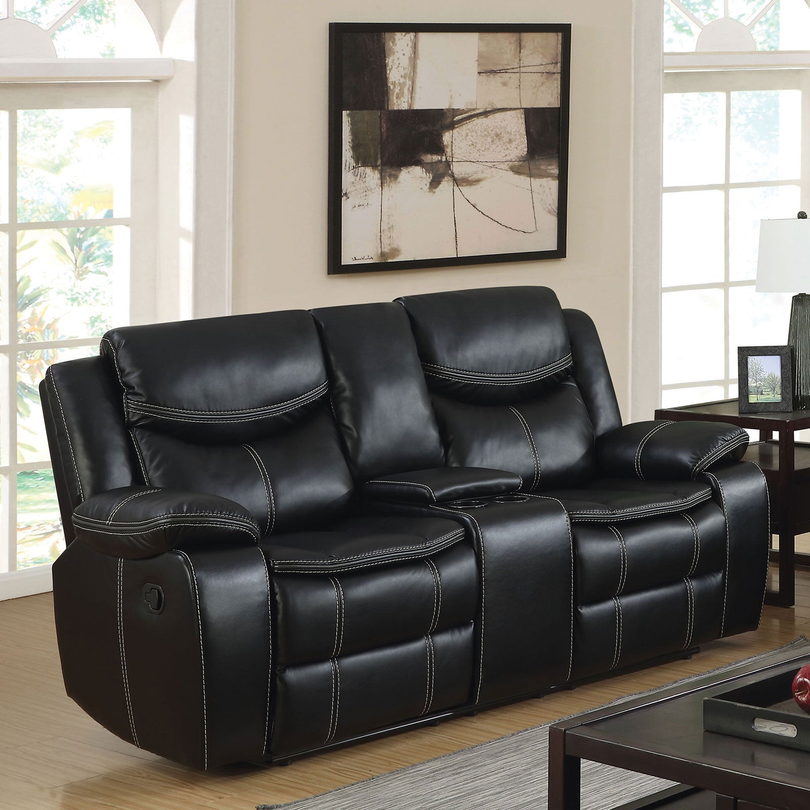 GATRIA Black Console Love Seat w/ 2 Recliners FOA East