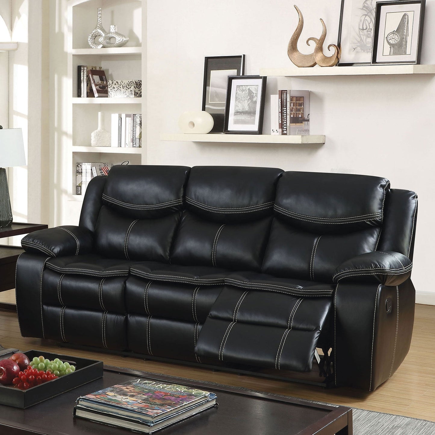 GATRIA Black Sofa w/ 2 Recliners FOA East