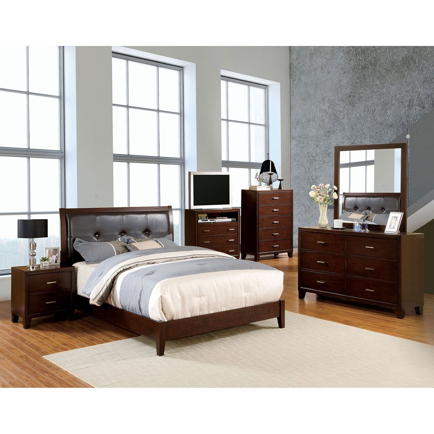 Enrico I Brown Cherry 4 Pc. Queen Bedroom Set FOA East