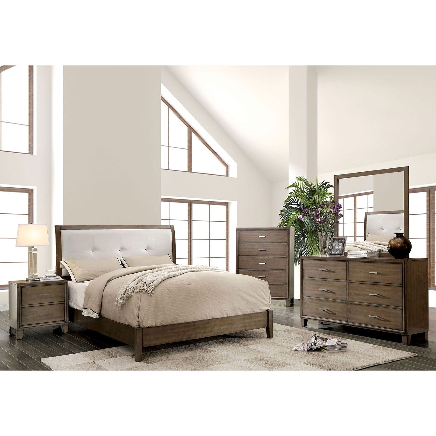 ENRICO I Gray 5 Pc. Queen Bedroom Set w/ Chest FOA East