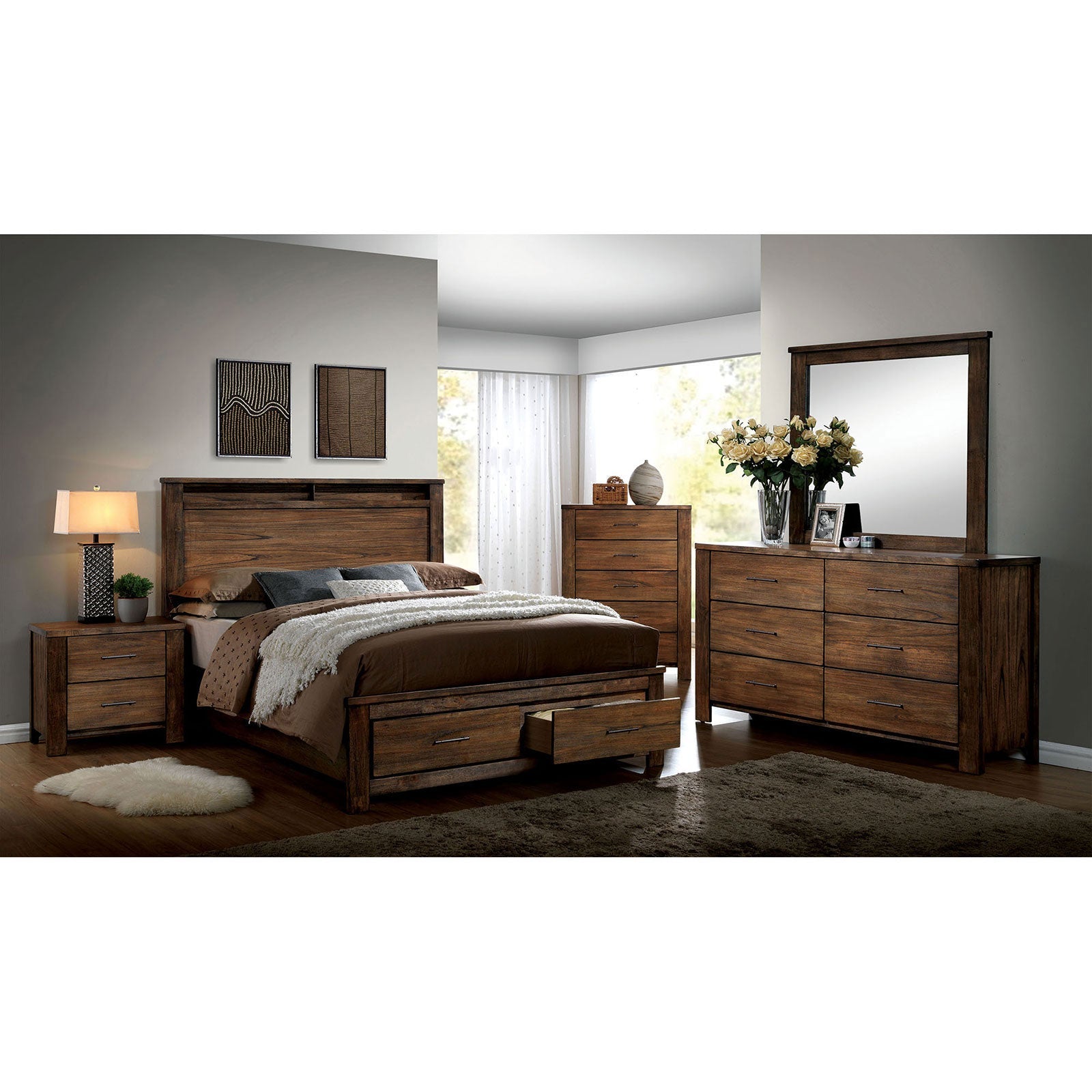 ELKTON Oak 5 Pc. Queen Bedroom Set w/ 2NS FOA East