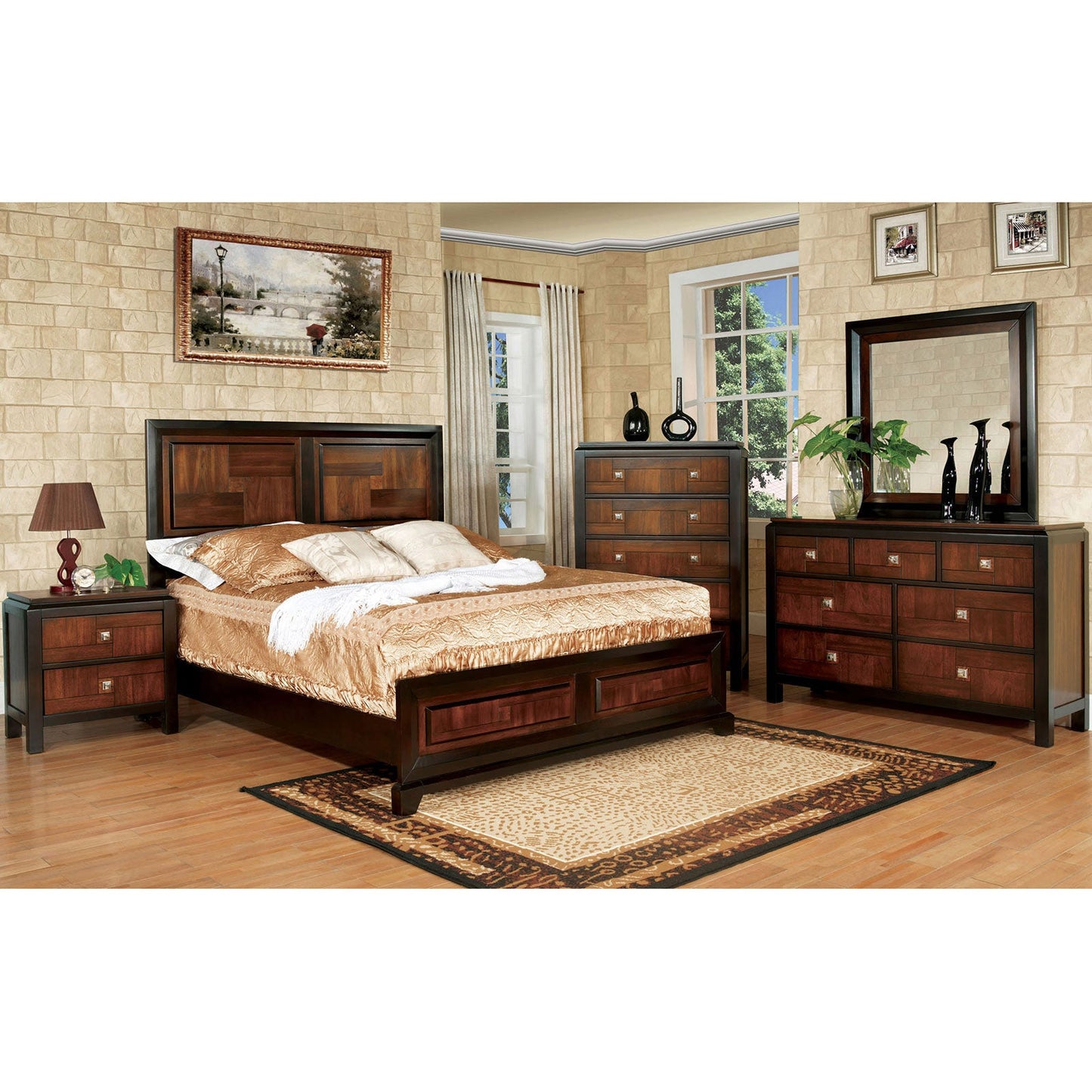 Patra Acacia/Walnut 5 Pc. Queen Bedroom Set w/ 2NS FOA East