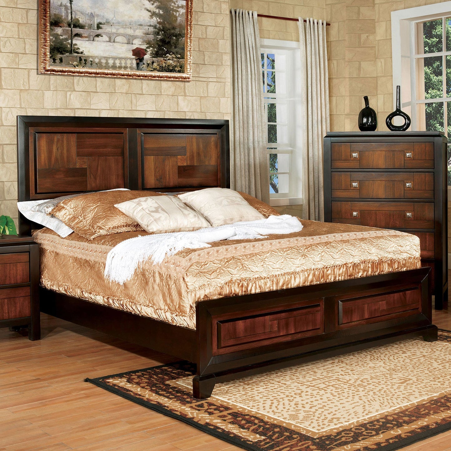 Patra Acacia/Walnut Queen Bed FOA East