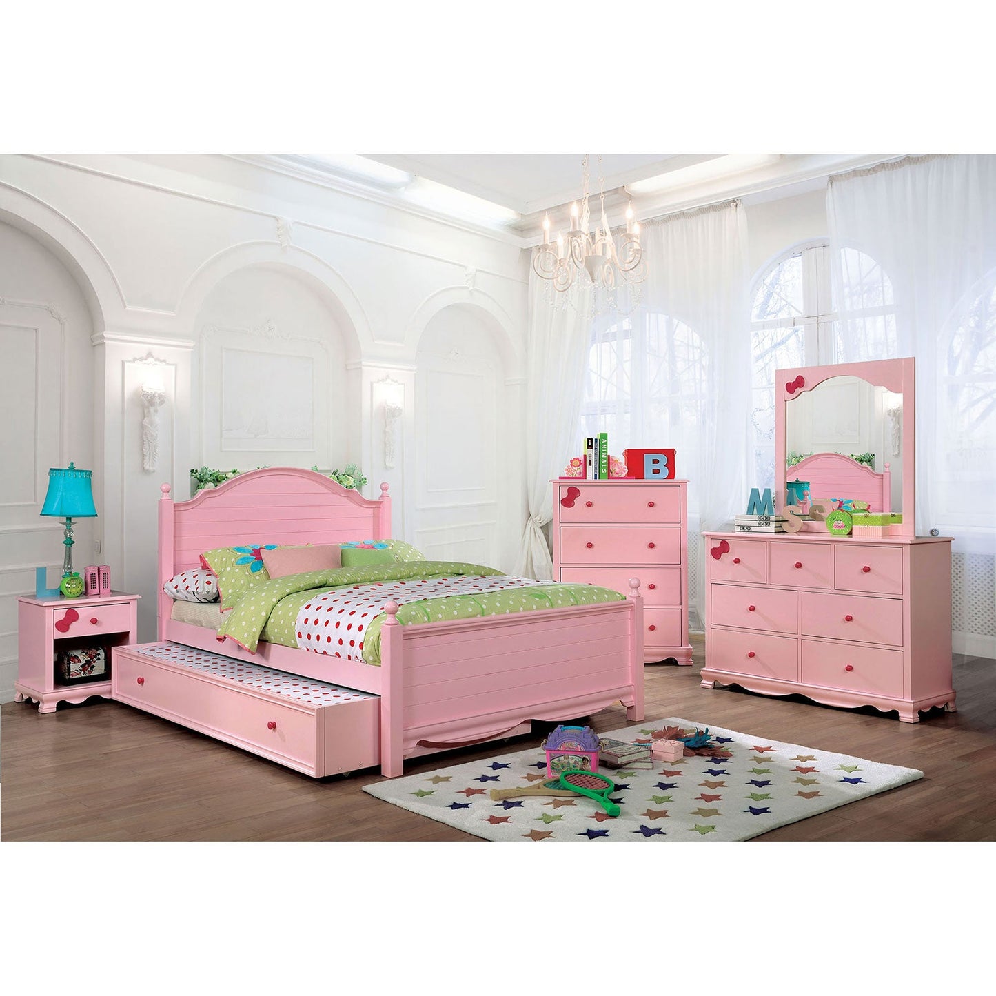 Dani Pink 4 Pc. Twin Bedroom Set w/ Trundle FOA East