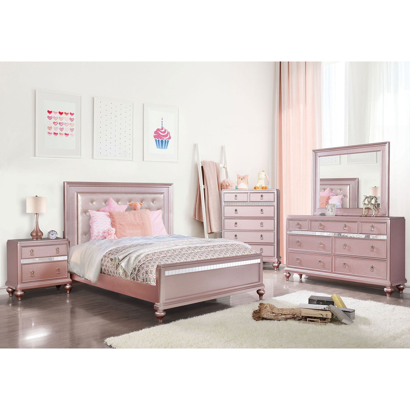 Ariston Rose Pink 4 Pc. Full Bedroom Set FOA East