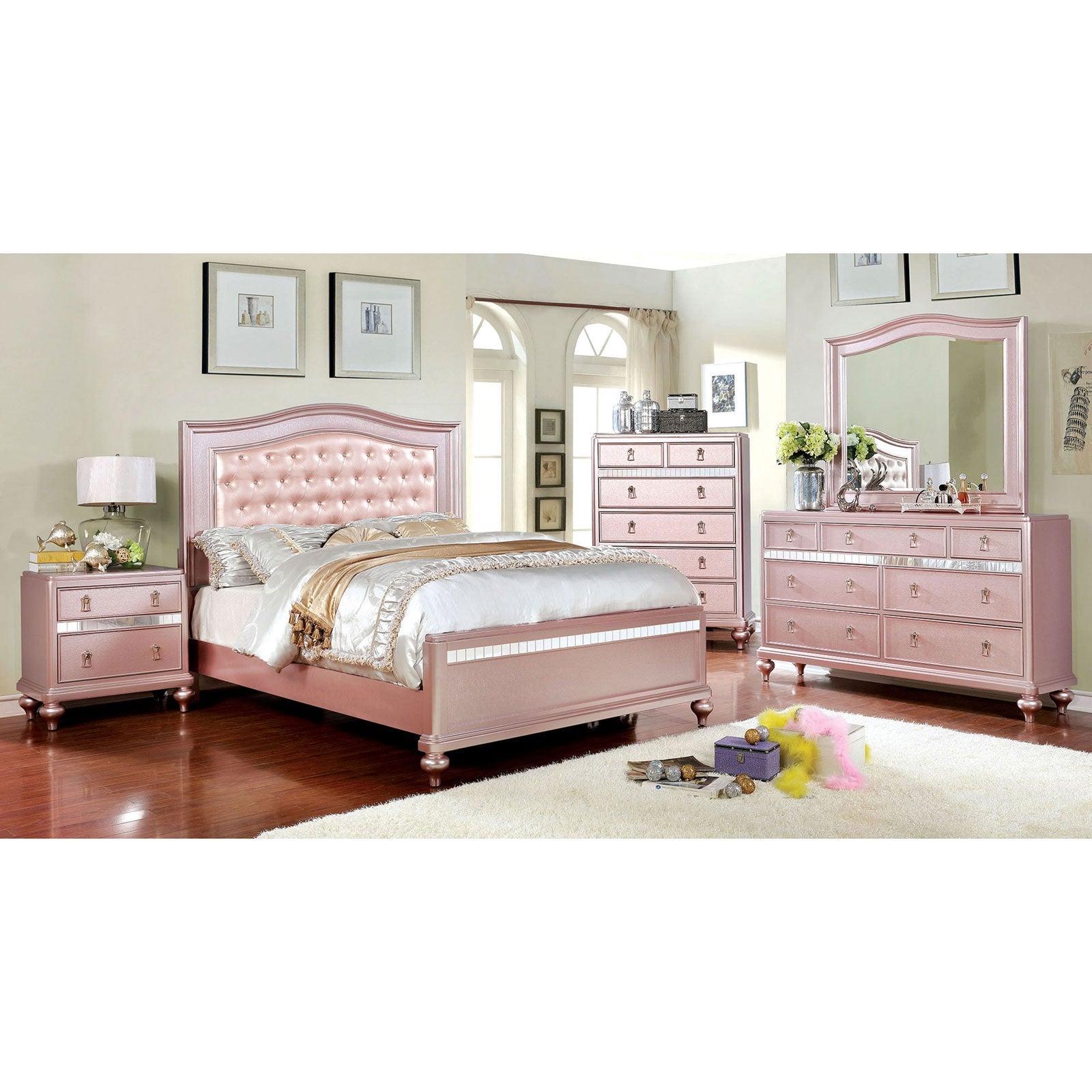 Ariston Rose Gold 4 Pc. Twin Bedroom Set FOA East