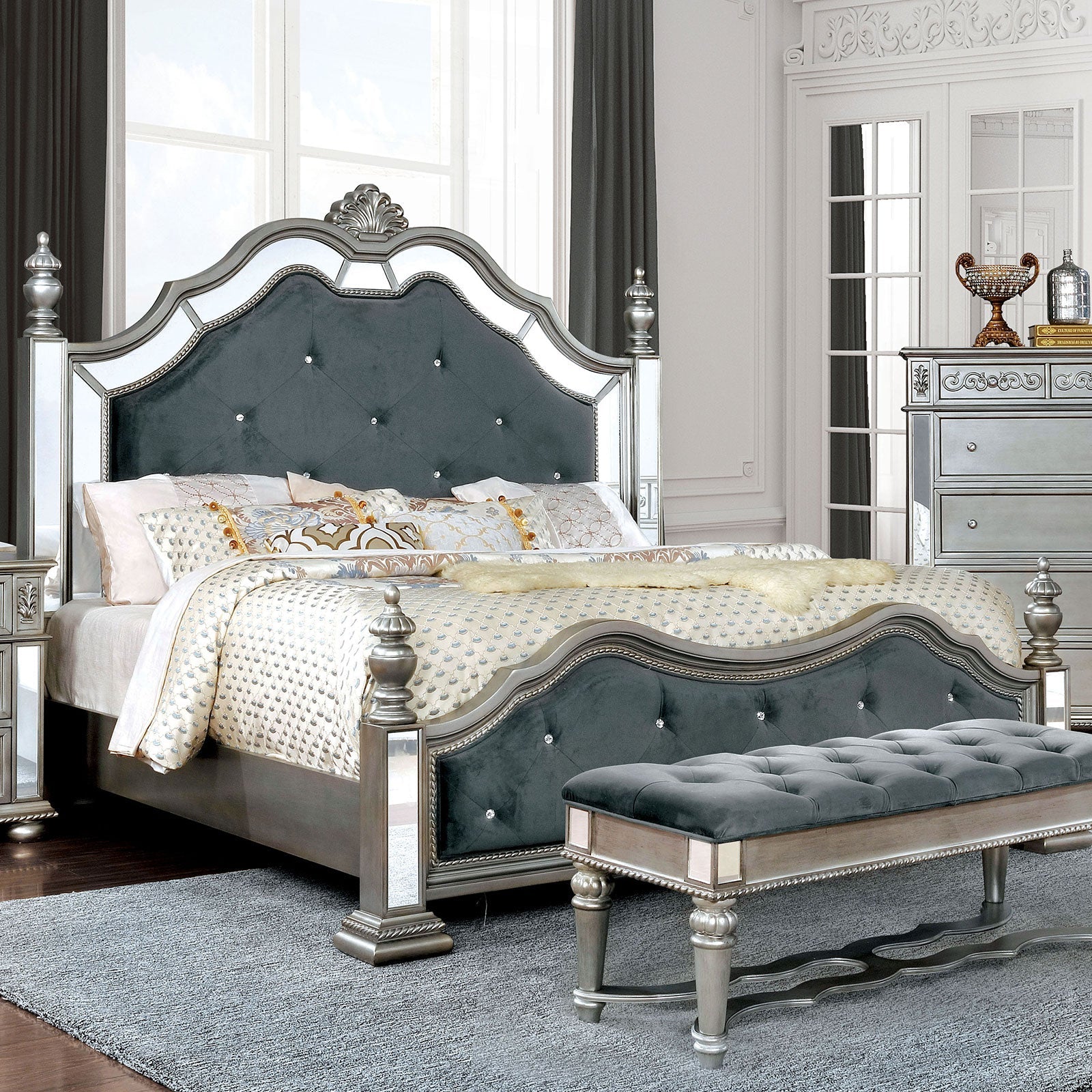 Azha Silver/Gray Cal.King Bed FOA East