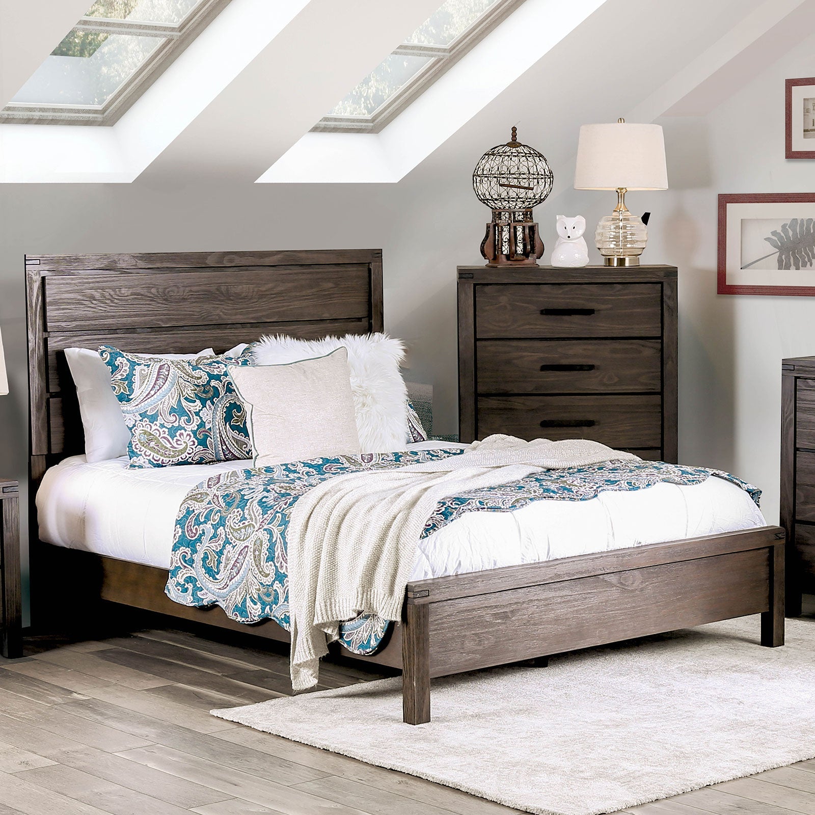 Rexburg Wire-Brushed Rustic Brown Cal.King Bed FOA East