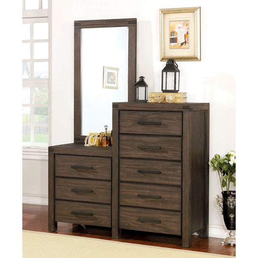 Rexburg Wire-Brushed Rustic Brown 8-Drawer Dresser Mirror