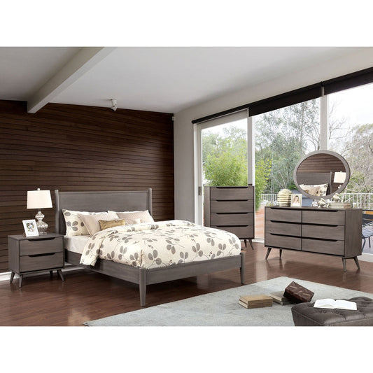 LENNART II Gray 4 Pc. Full Bedroom Set w/ Oval Mirror FOA East