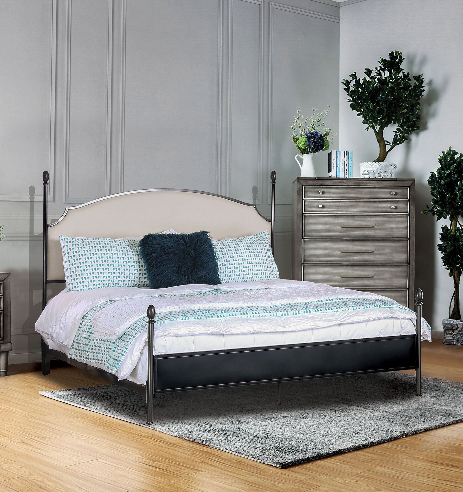 SINEAD Gun Metal/Beige E.King Bed FOA East