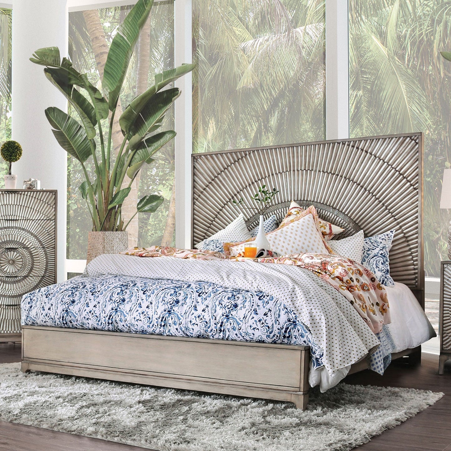 Kamalah Antique Gray Cal.King Bed FOA East