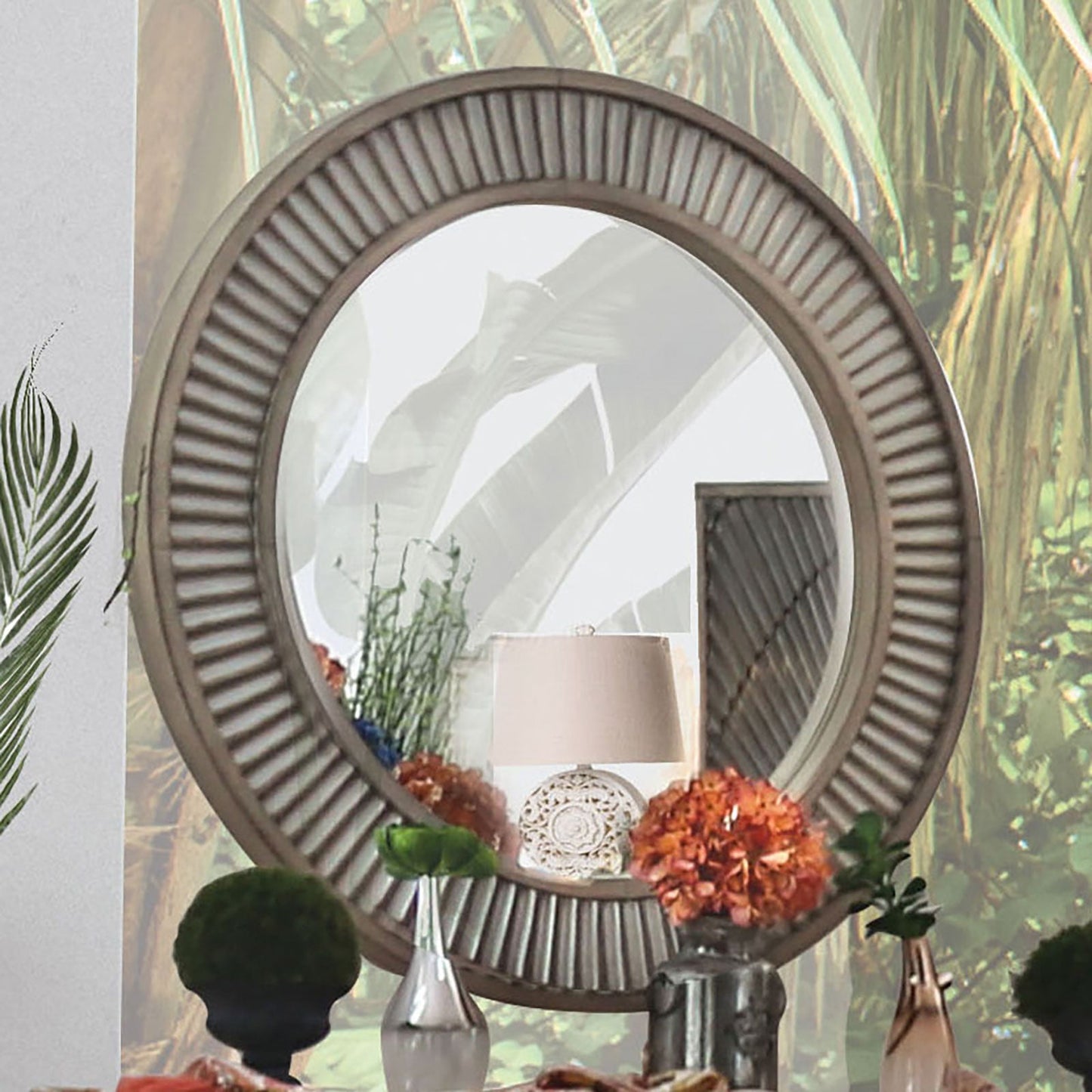 Kamalah Antique Gray Round Mirror FOA East