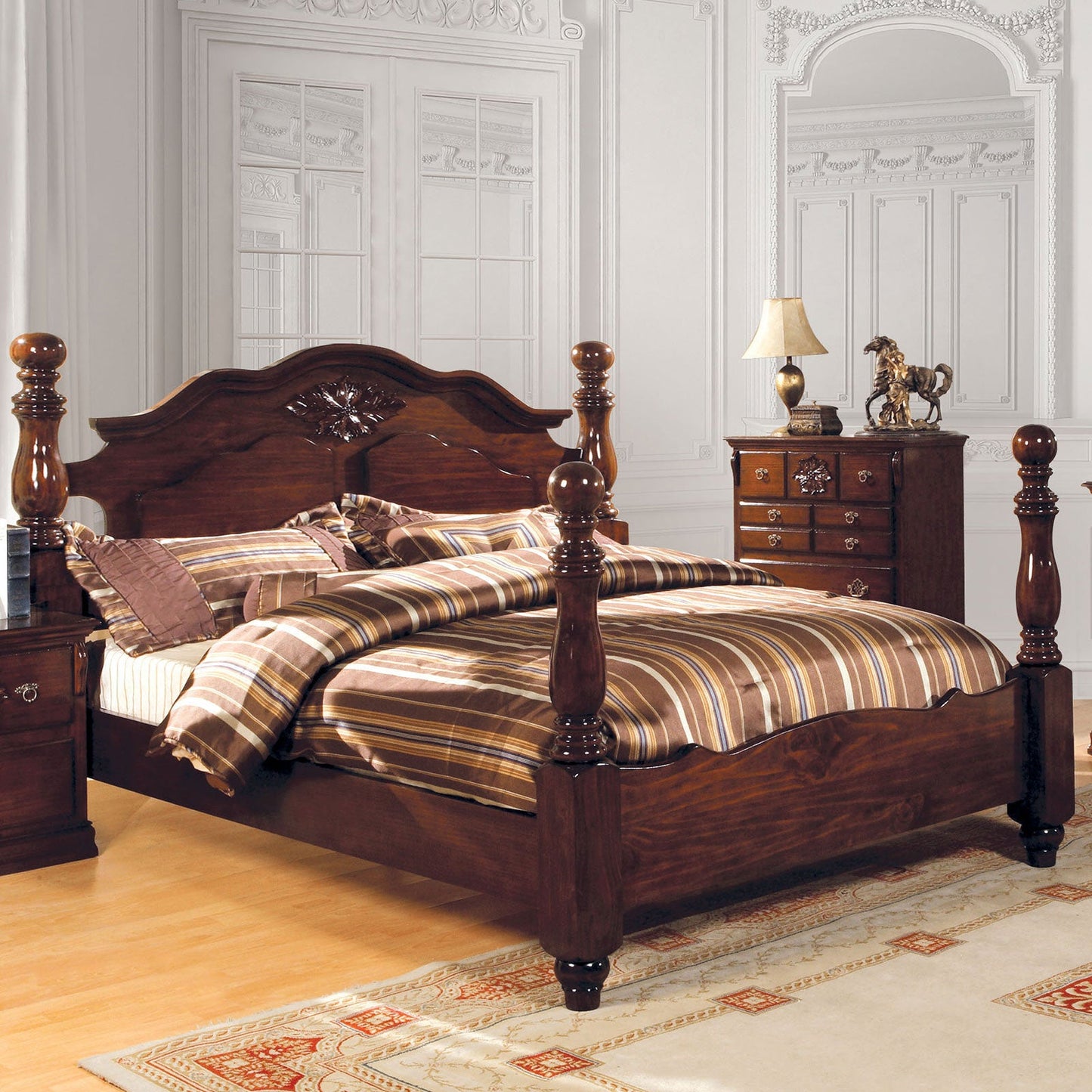 Tuscan II Glossy Dark Pine Cal.King Bed FOA East