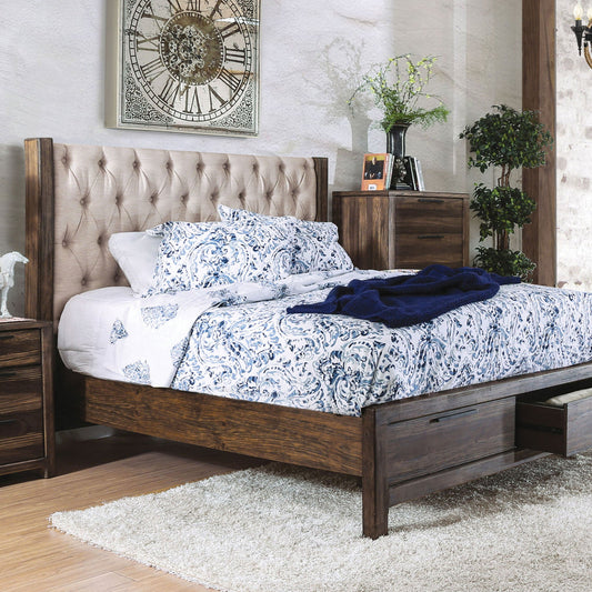 Hutchinson Rustic Natural Tone/Beige E.King Bed w/ Drawers FOA East