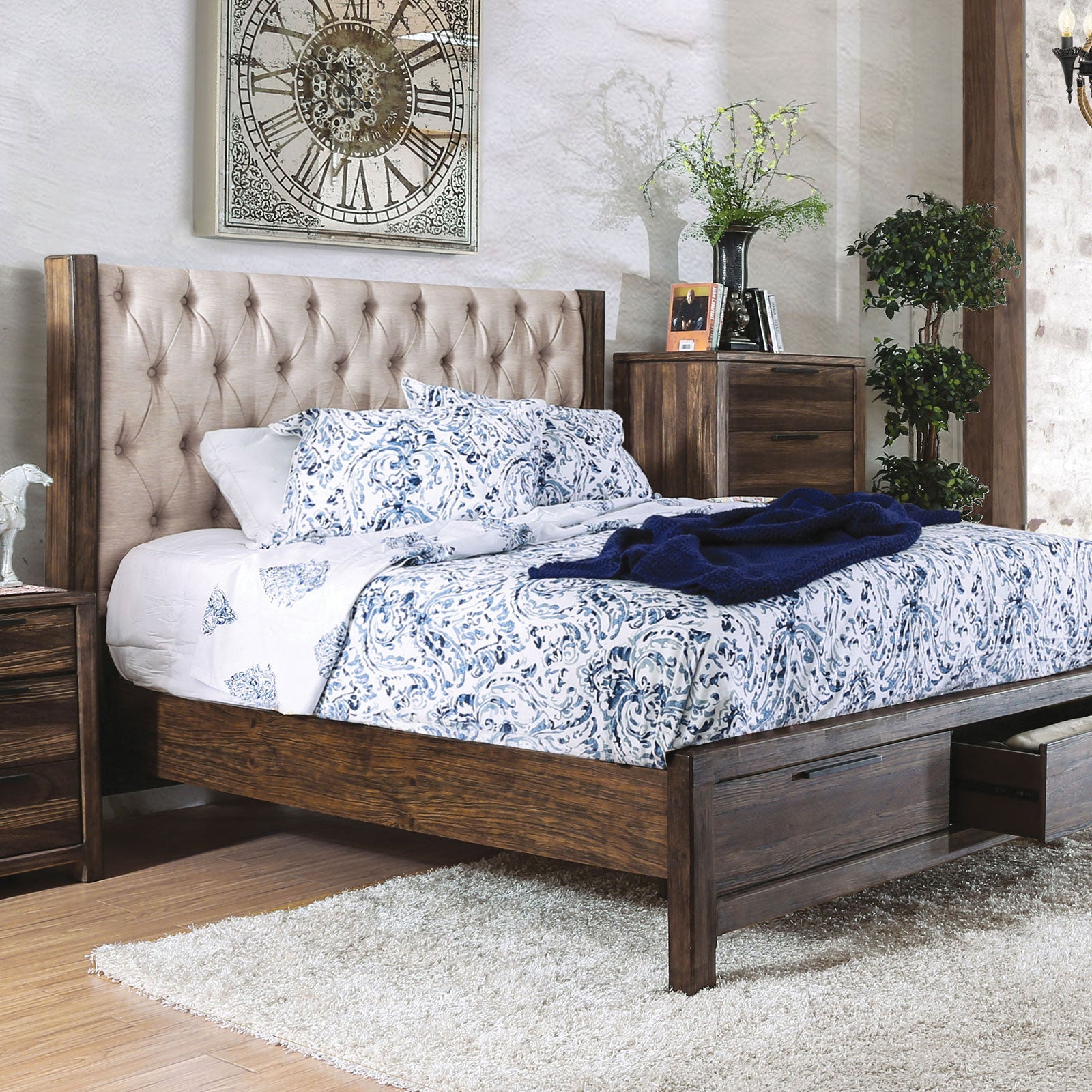 Hutchinson Rustic Natural Tone/Beige Cal.King Bed w/ Drawers FOA East